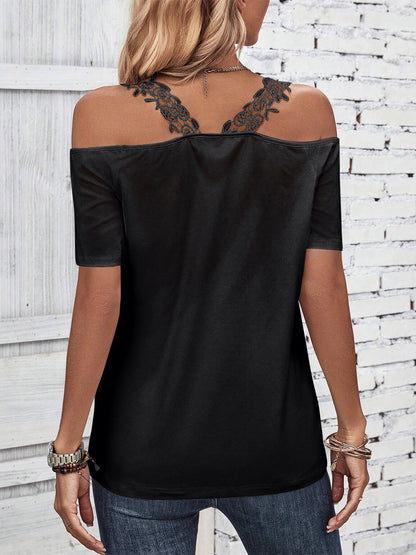 Full Size Lace Detail Short Sleeve T-Shirt-Angel Casuals