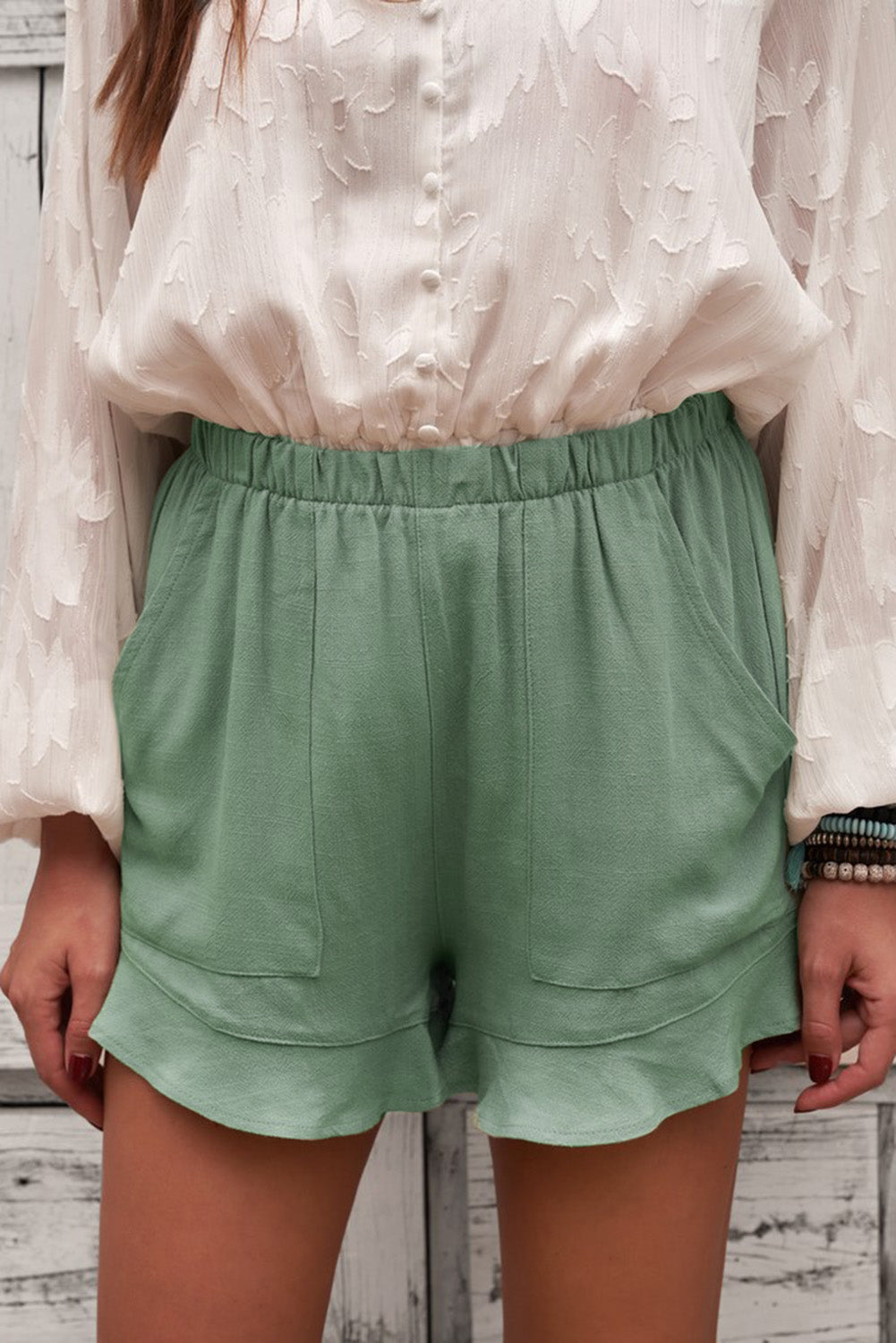 Elastic Waist Shorts with Pockets-Angel Casuals