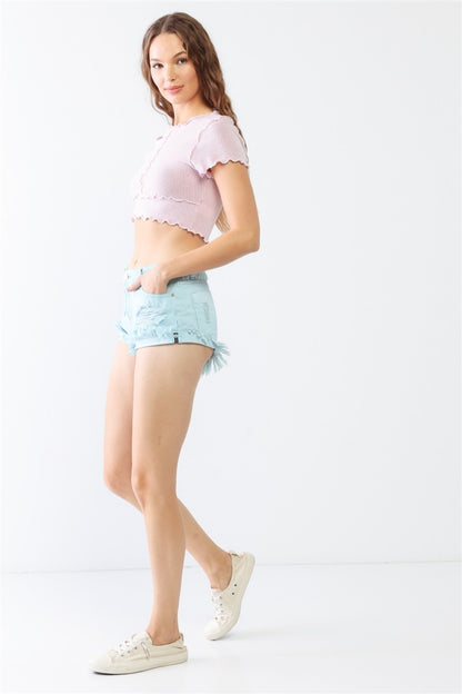 LITZ LA Distressed Ripped Denim Shorts-Angel Casuals