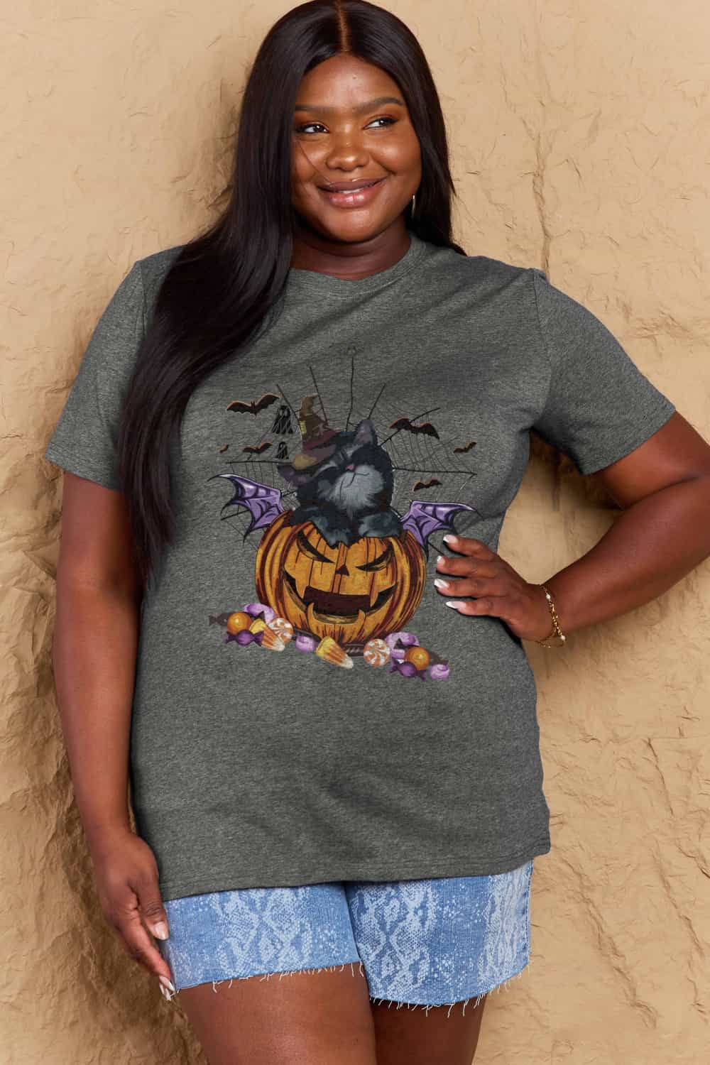 Simply Love Full Size Jack-O'-Lantern Graphic T-Shirt-Angel Casuals