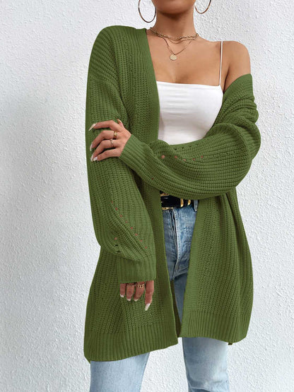 Open Front Dropped Shoulder Slit Cardigan-Angel Casuals