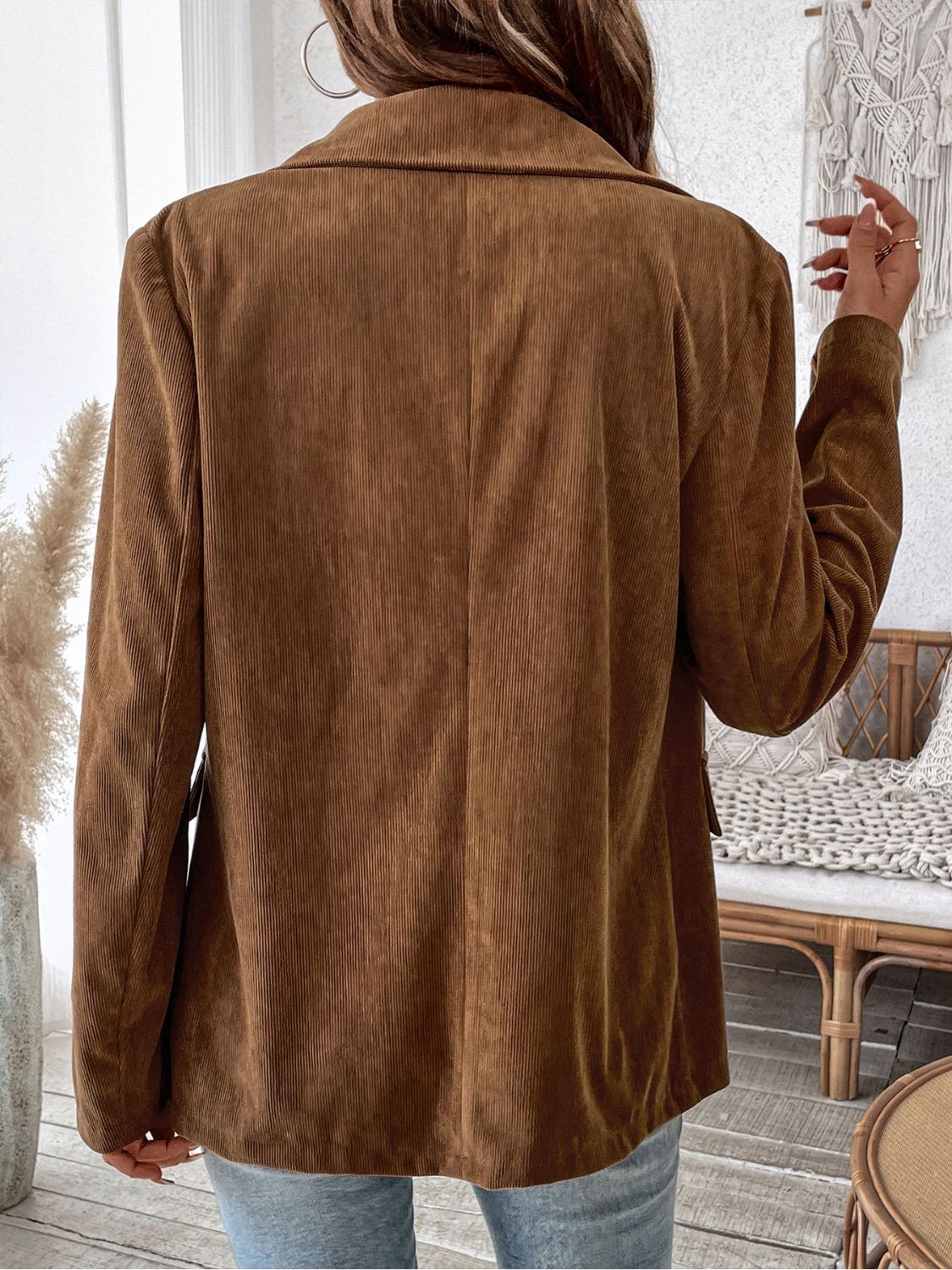 Perfee Decorative Pocket Flap Lapel Collar Long Sleeve Outerwear-Angel Casuals