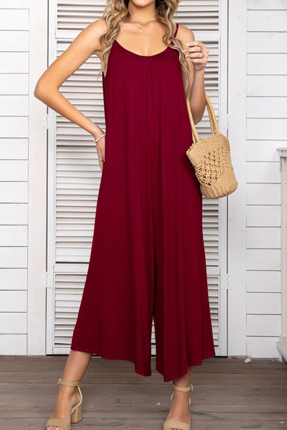 Spaghetti Strap Scoop Neck Jumpsuit-Angel Casuals