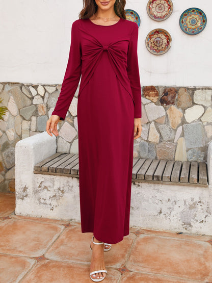 Twisted Round Neck Long Sleeve Dress-Angel Casuals