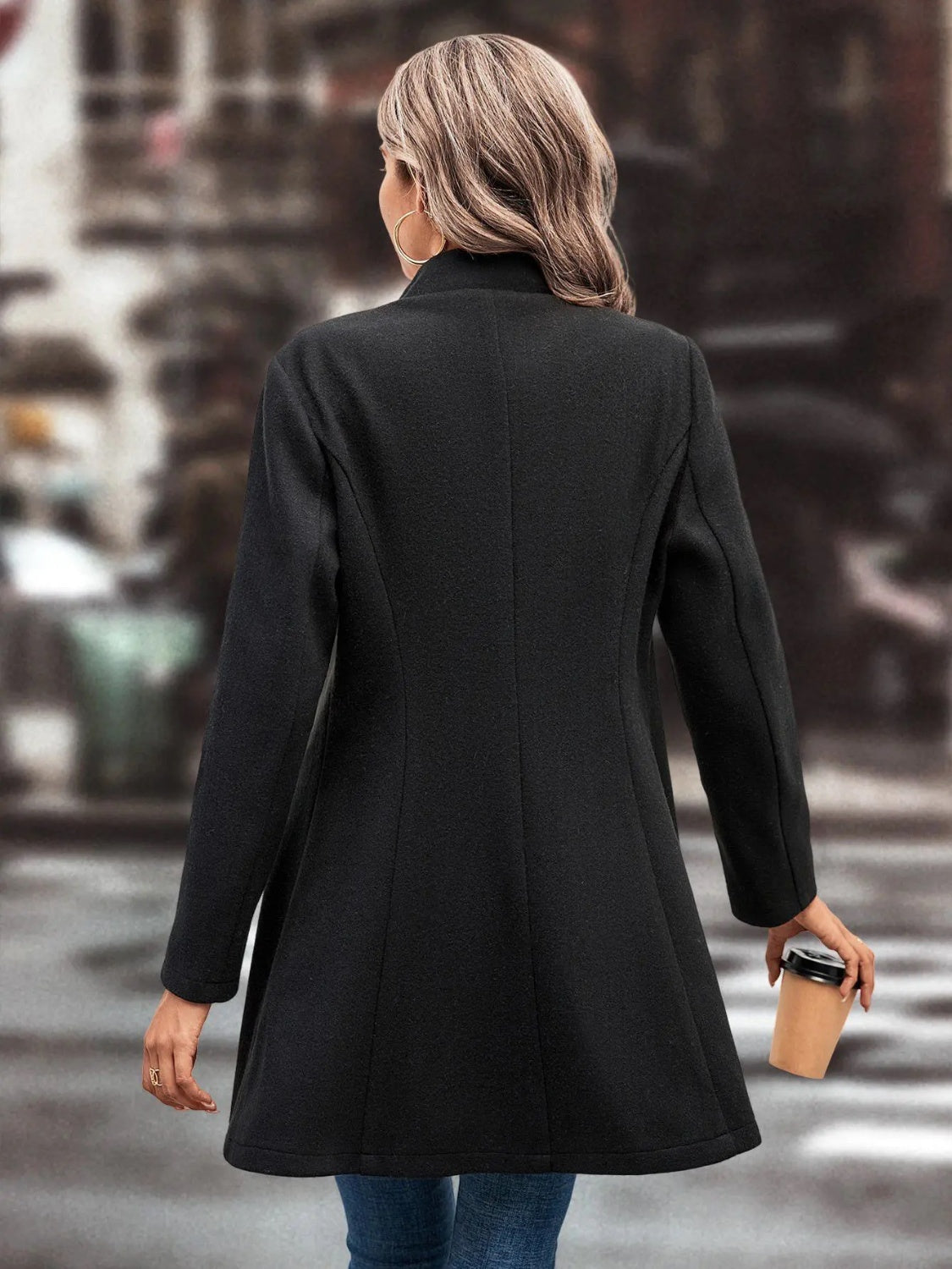 Collared Neck Long Sleeve Longline Coat-Angel Casuals