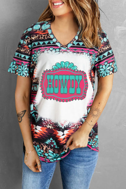 HOWDY V-Neck Short Sleeve T-Shirt-Angel Casuals
