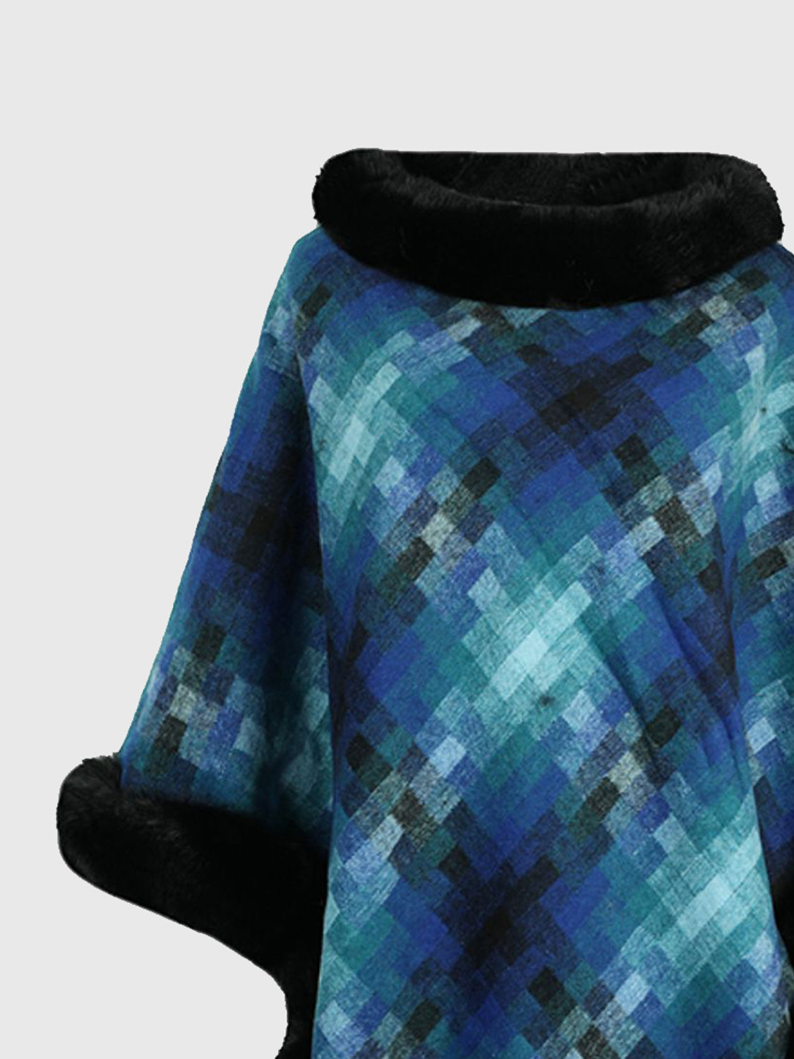 Faux Fur Trim Poncho-Angel Casuals