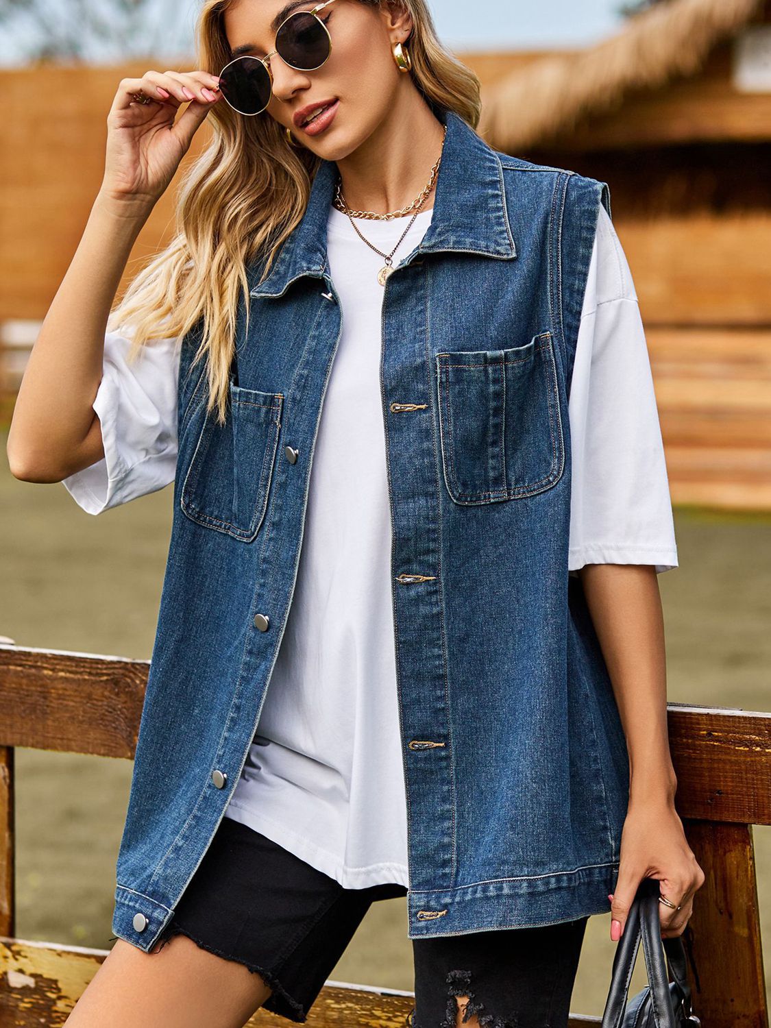 Button Down Denim Vest-Angel Casuals