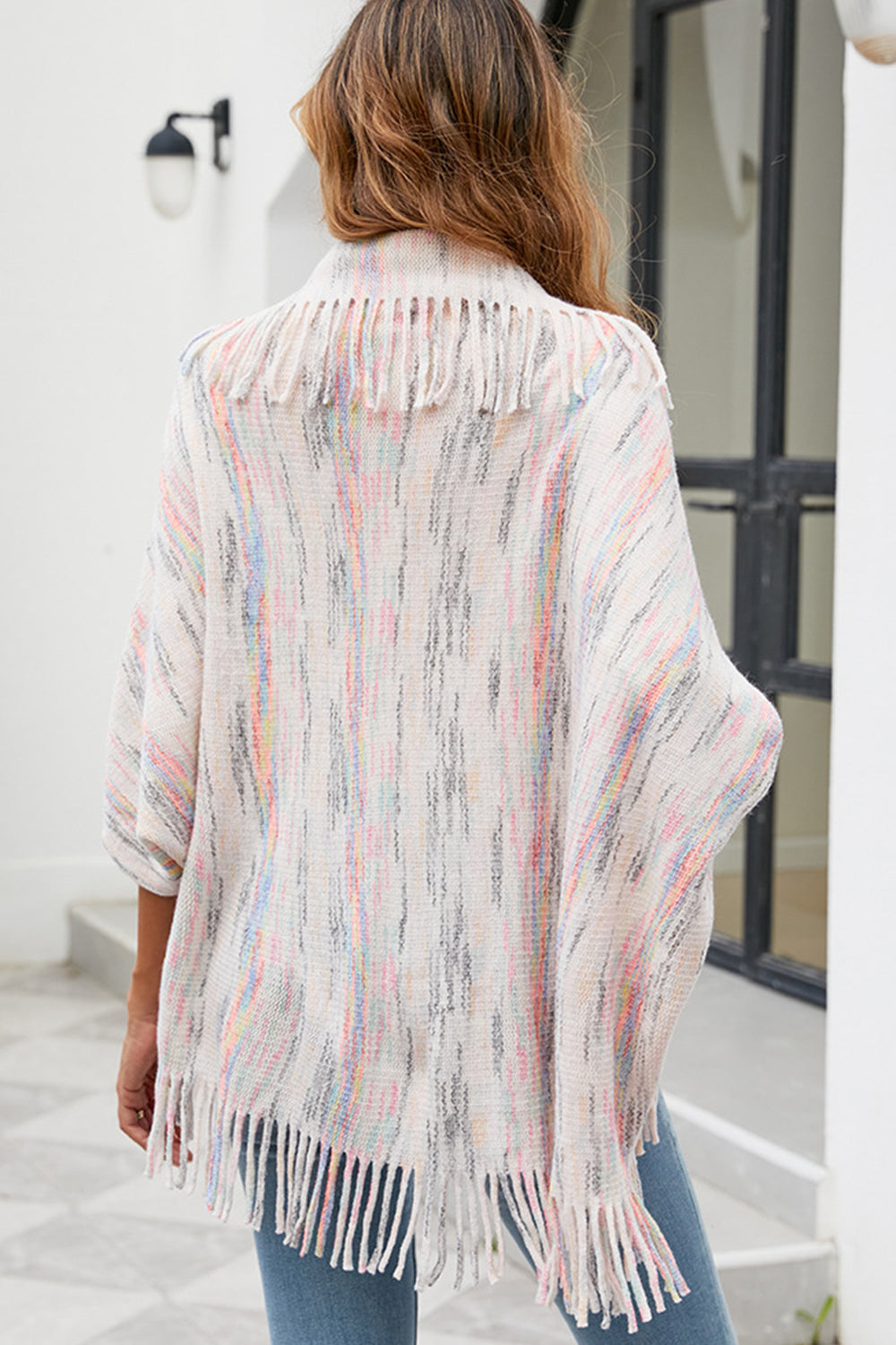 Fringe Detail Printed Poncho-Angel Casuals