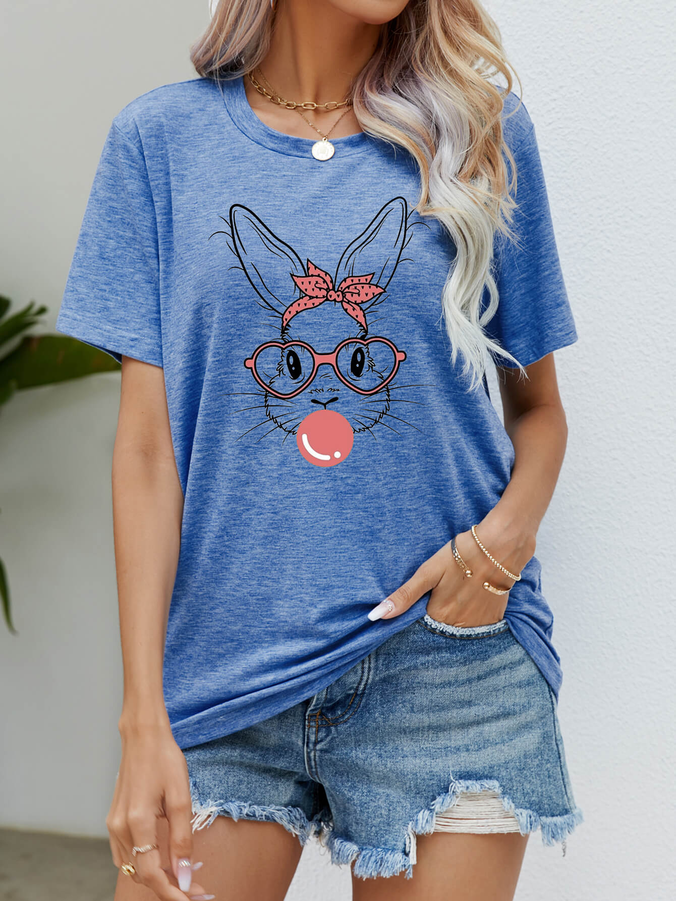 Easter Bunny Graphic Round Neck T-Shirt-Angel Casuals