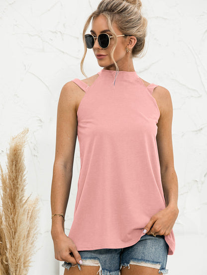 Cutout Mock Neck Tank-Angel Casuals