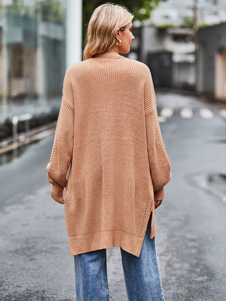 Long Sleeve Waffle-Knit Cardigan-Angel Casuals