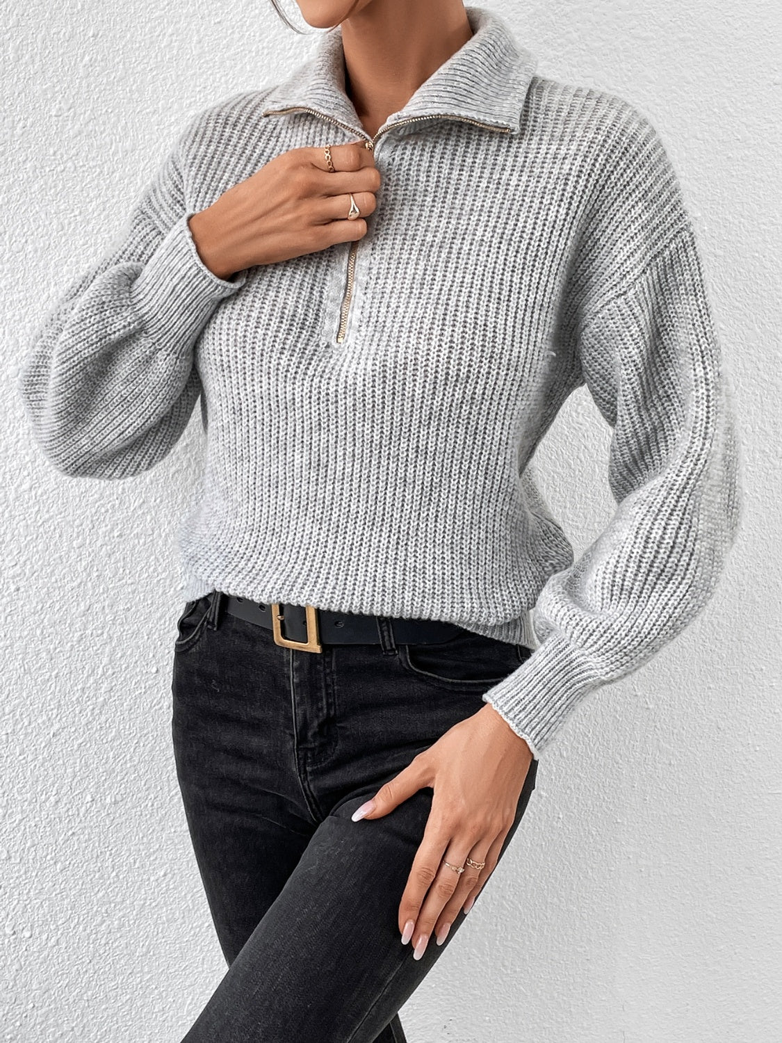 Honey Half Zip Dropped Shoulder Sweater-Angel Casuals