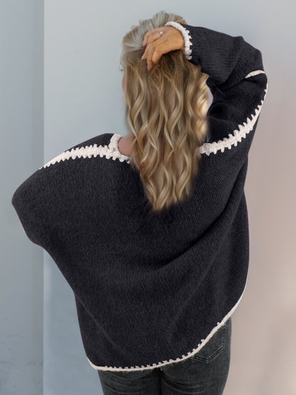 Double Take Contrast Open Front Dropped Shoulder Cardigan-Angel Casuals