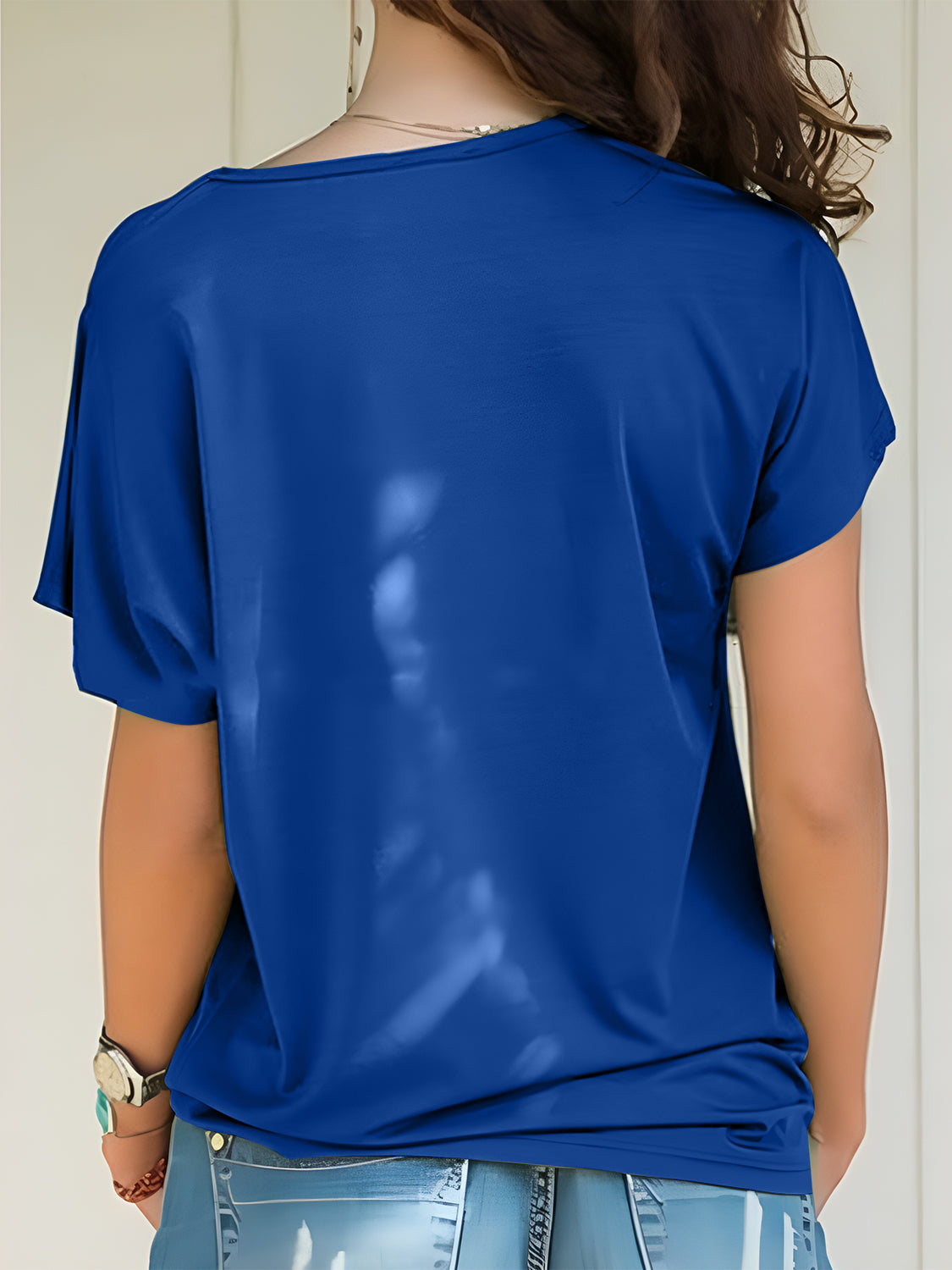 Asymmetrical Neck Short Sleeve T-Shirt-Angel Casuals