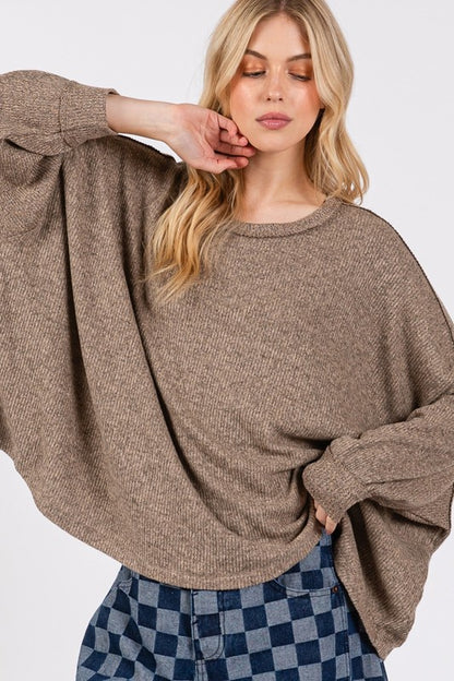 SAGE + FIG Round Neck Batwing Sleeve Oversize Top-Angel Casuals