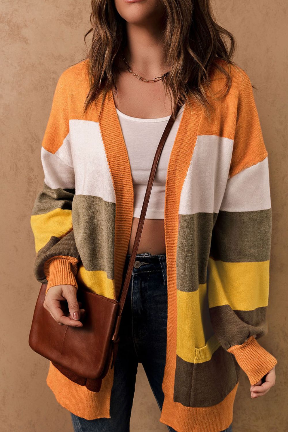 Open Front Color Block Cardigan-Angel Casuals