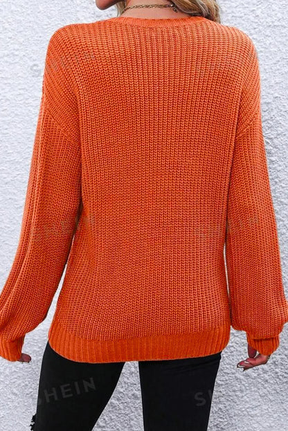 THANKSGIVING Round Neck Long Sleeve Sweater-Angel Casuals