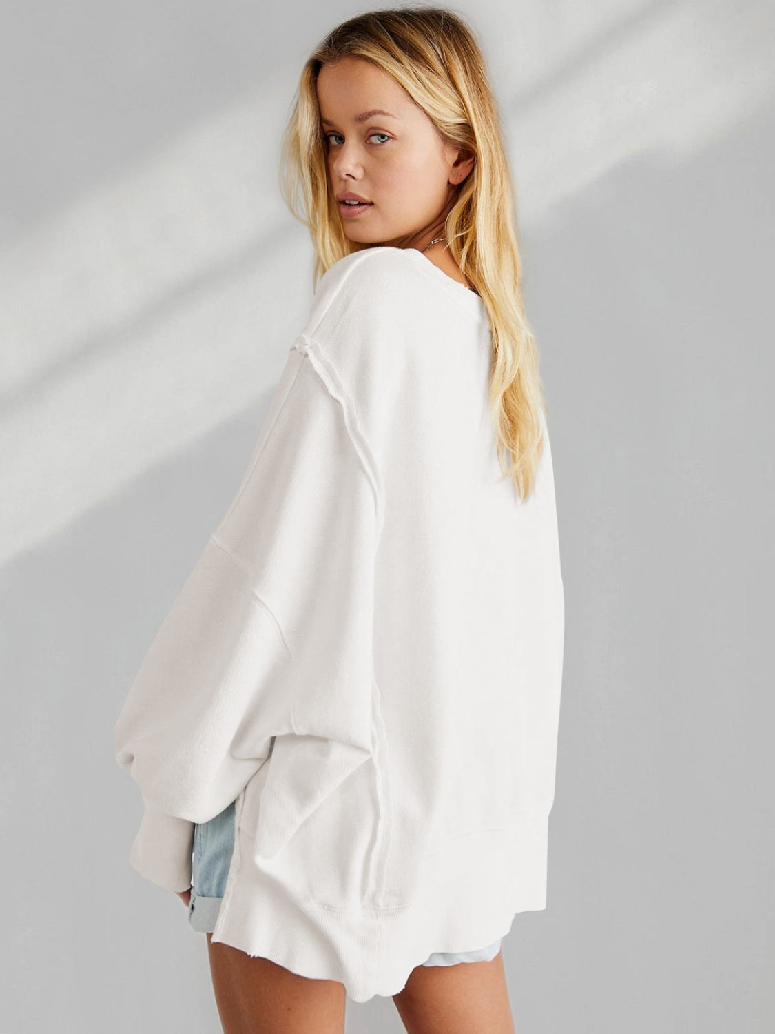 Slit Round Neck Dropped Shoulder T-Shirt-Angel Casuals