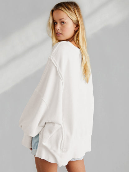 Slit Round Neck Dropped Shoulder T-Shirt-Angel Casuals