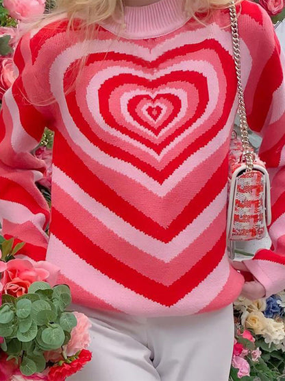 Heart Mock Neck Long Sleeve Sweater-Angel Casuals