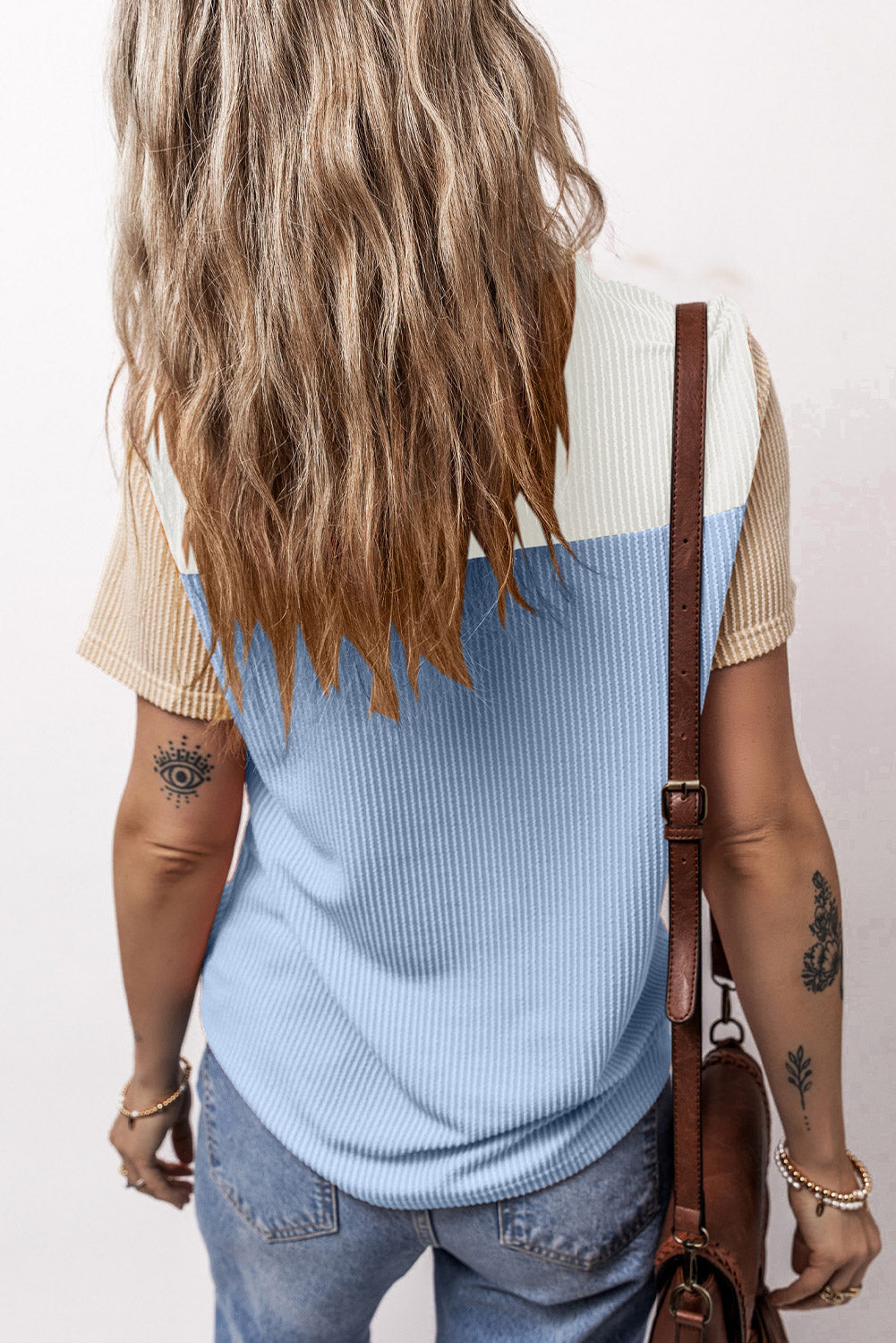 Color Block Round Neck Short Sleeve T-Shirt-Angel Casuals