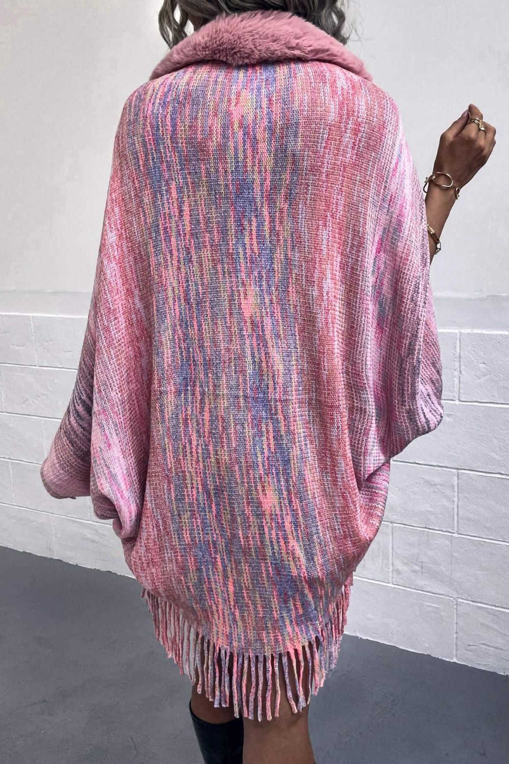 Open Front Fringe Hem Poncho-Angel Casuals