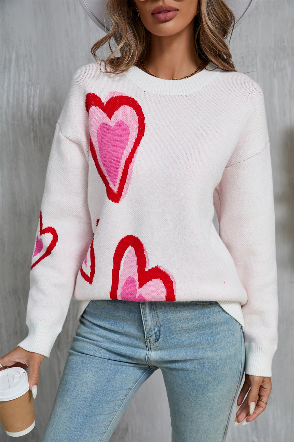 Angel Wings Heart Round Neck Long Sleeve Sweater-Angel Casuals