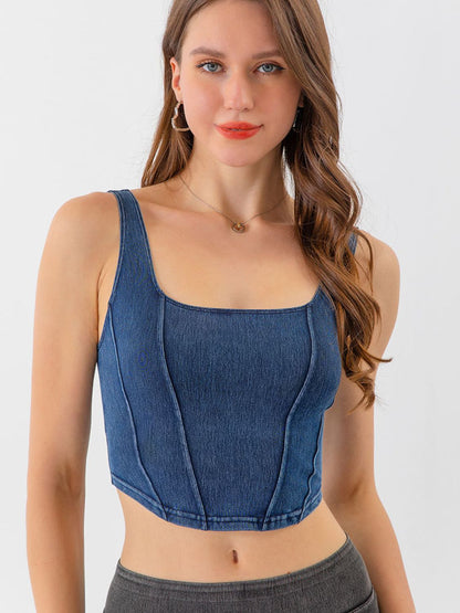 Seam Detail Cropped Denim Tank-Angel Casuals