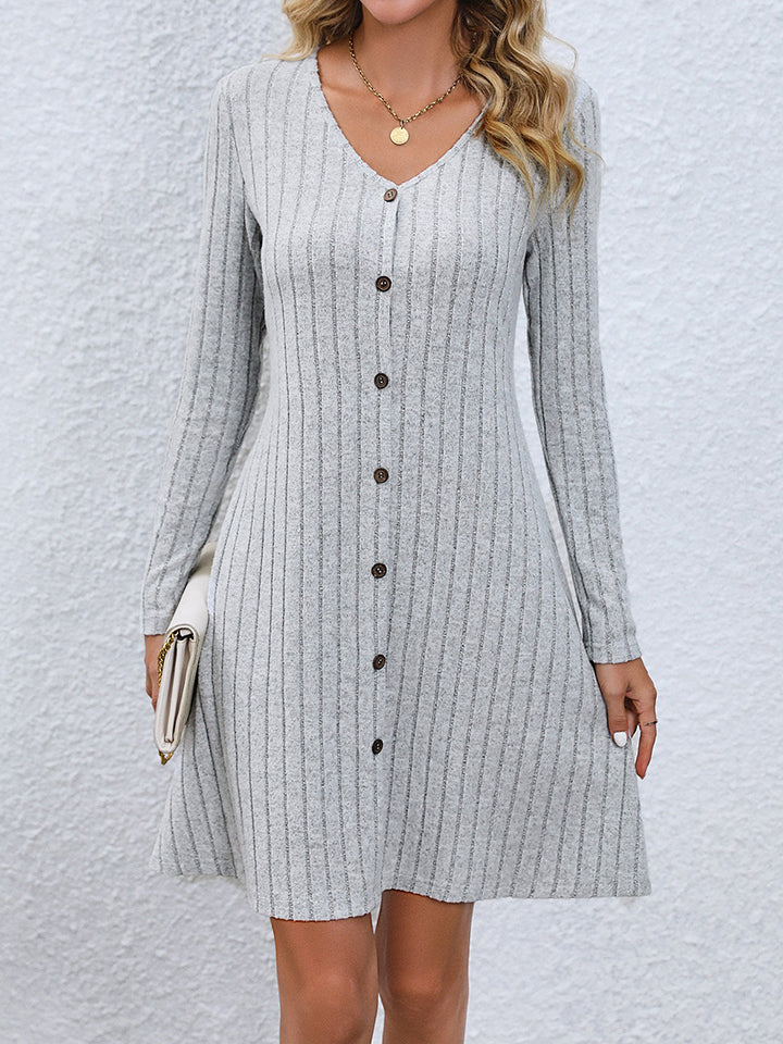 V-Neck Long Sleeve Mini Dress-Angel Casuals