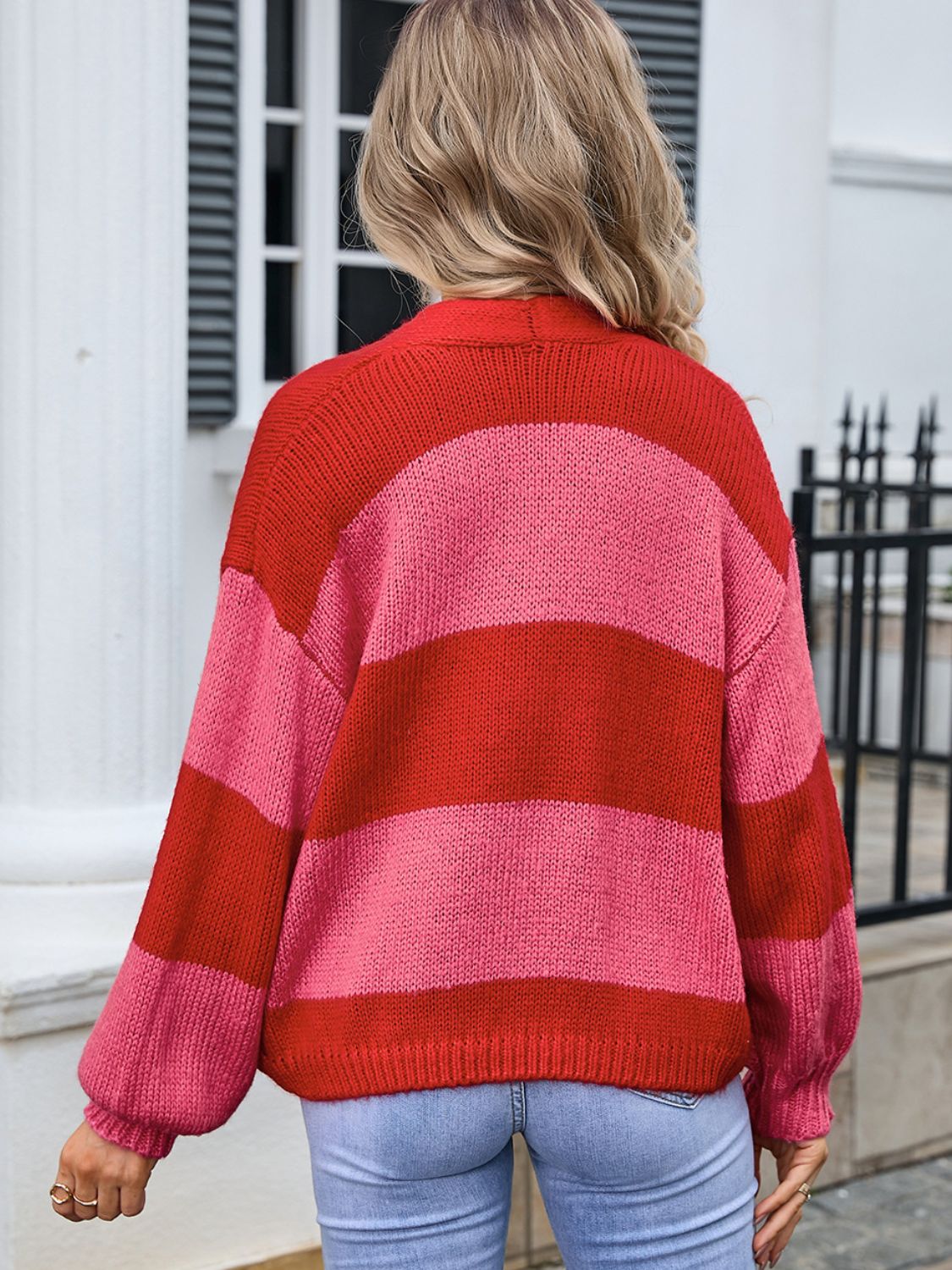 Angel Wings Striped Open Front Dropped Shoulder Cardigan-Angel Casuals