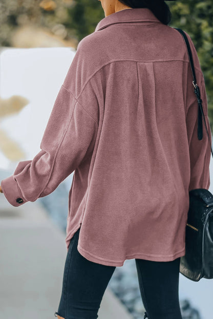 Button Up Collared Neck Long Sleeve Jacket-Angel Casuals