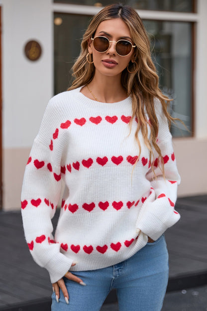 Angel Wings Heart Round Neck Long Sleeve Sweater-Angel Casuals