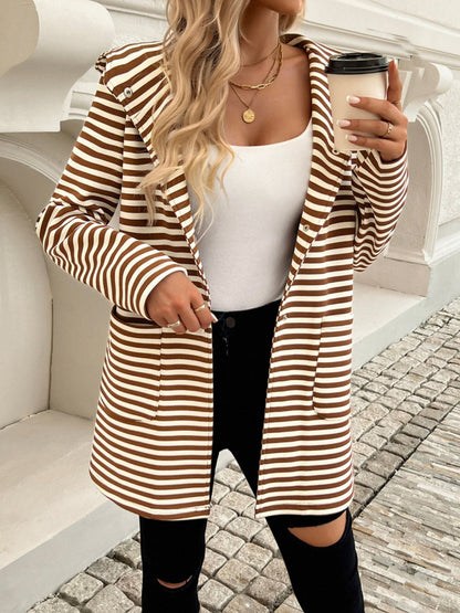 Devine Striped Long Sleeve Hooded Outerwear-Angel Casuals