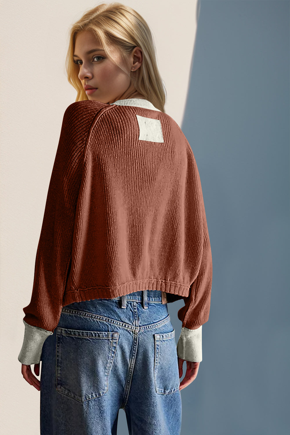 Double Take Contrast Button Up Long Sleeve Cardigan-Angel Casuals