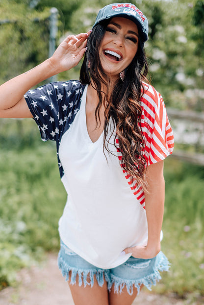 US Flag V-Neck Tee Shirt-Angel Casuals