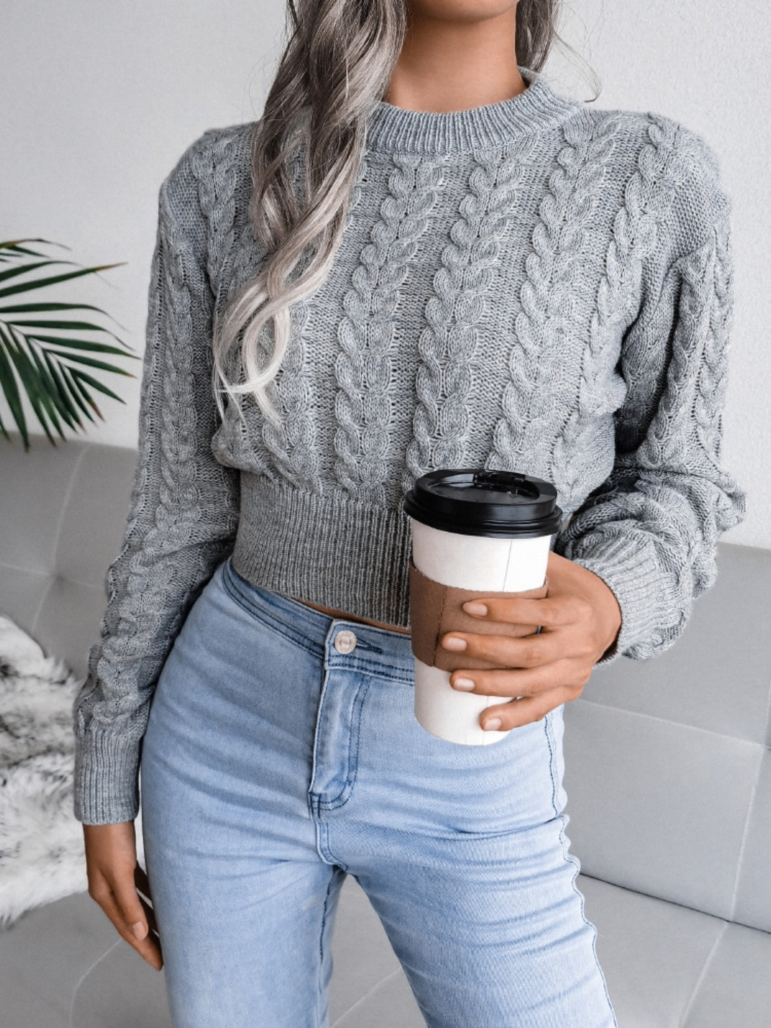 Cable-Knit Round Neck Sweater-Angel Casuals