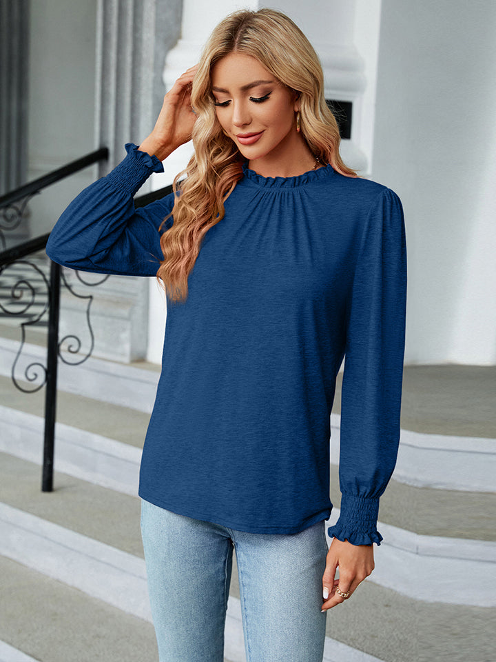 Round Neck Flounce Sleeve Blouse-Angel Casuals