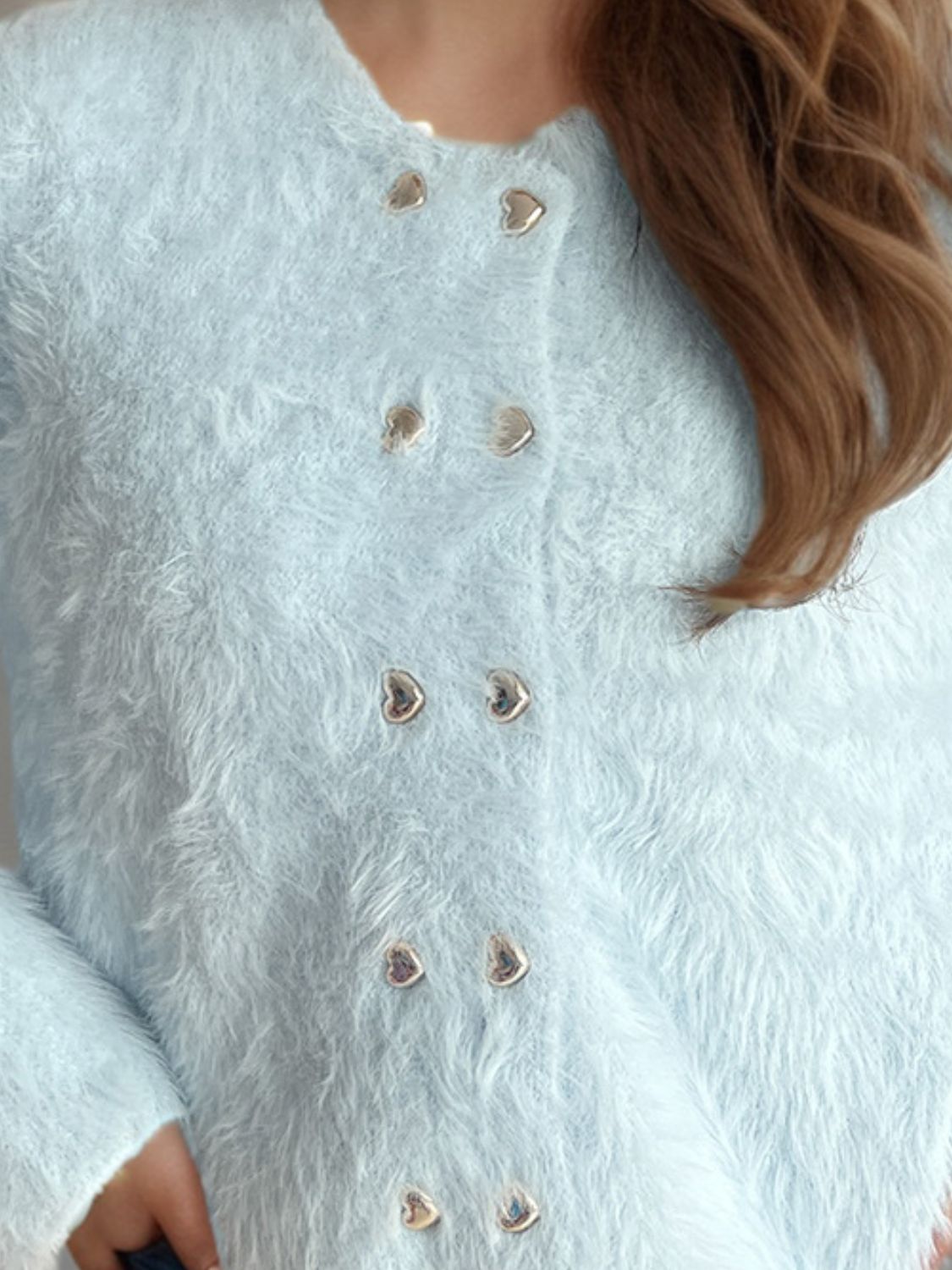 Heart Button Round Neck Cardigan-Angel Casuals