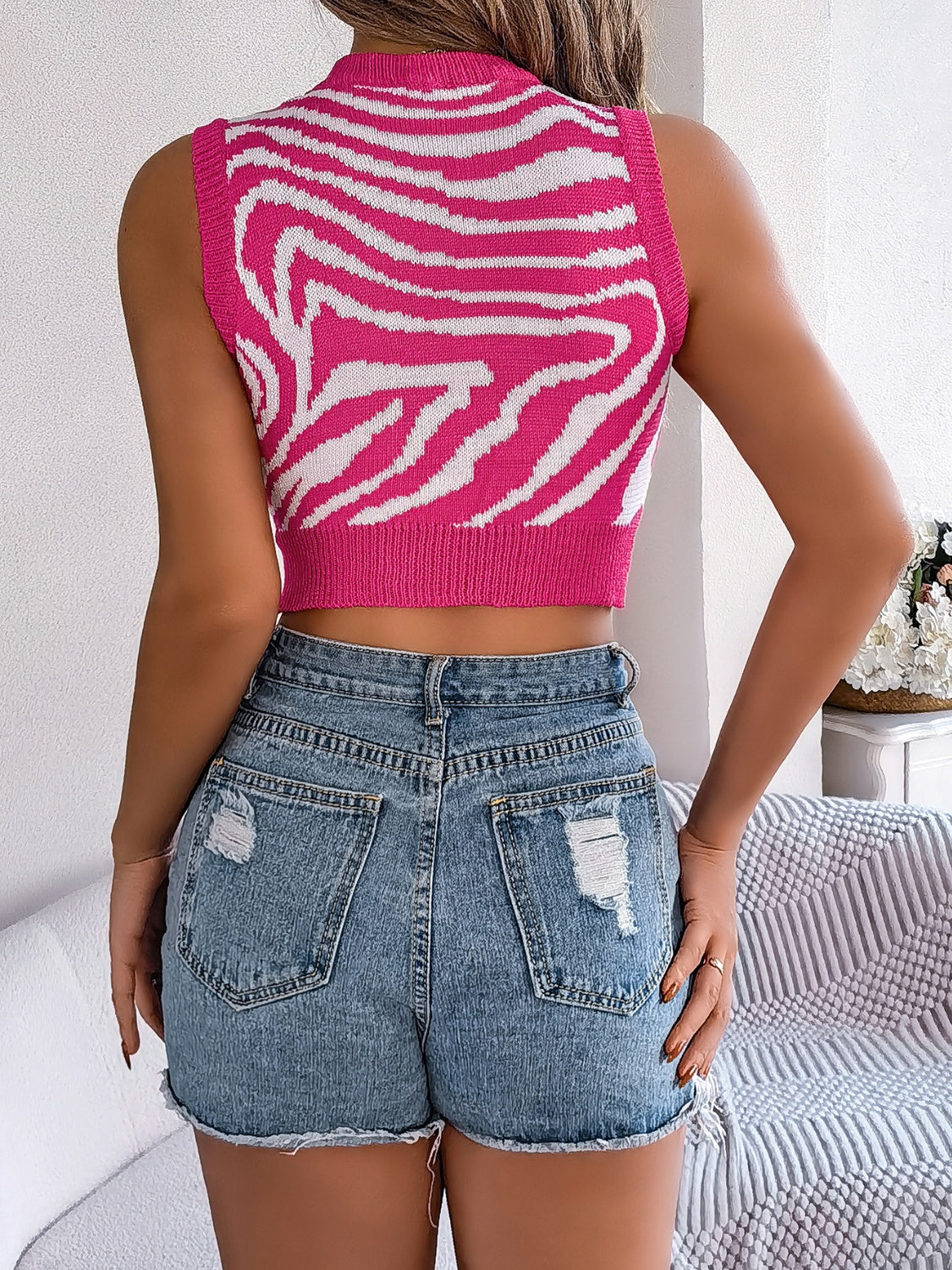 Cutout Animal Print Round Neck Tank-Angel Casuals