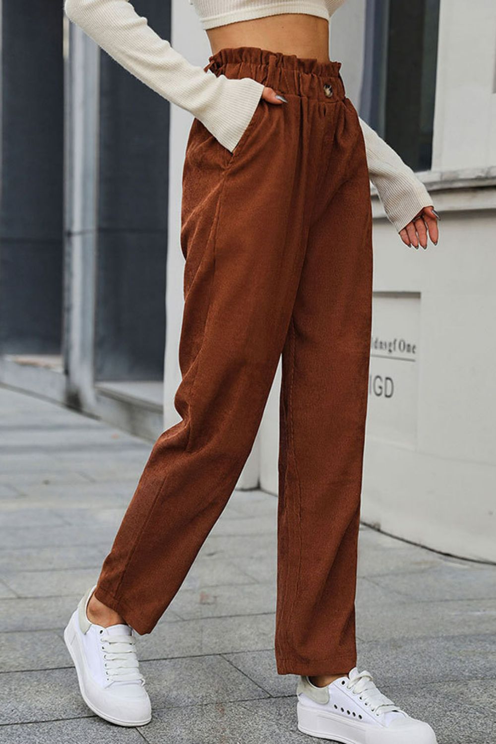 Paperbag Waist Straight Leg Pants with Pockets-Angel Casuals