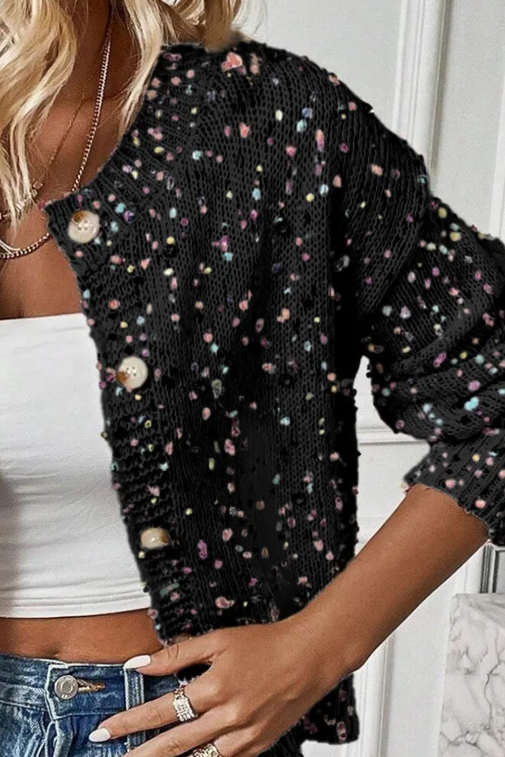 Confetti Button Up Long Sleeve Cardigan-Angel Casuals