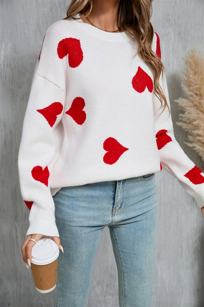 Angel Wings Heart Round Neck Dropped Shoulder Sweater-Angel Casuals