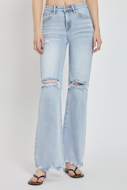 RISEN Full Size High Rise Distressed Wide Leg Jeans-Angel Casuals