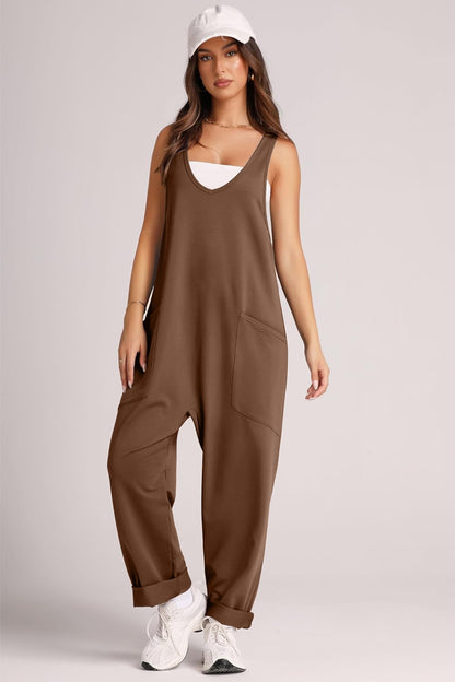 Wide Strap Jumpsuit with Pockets-Angel Casuals