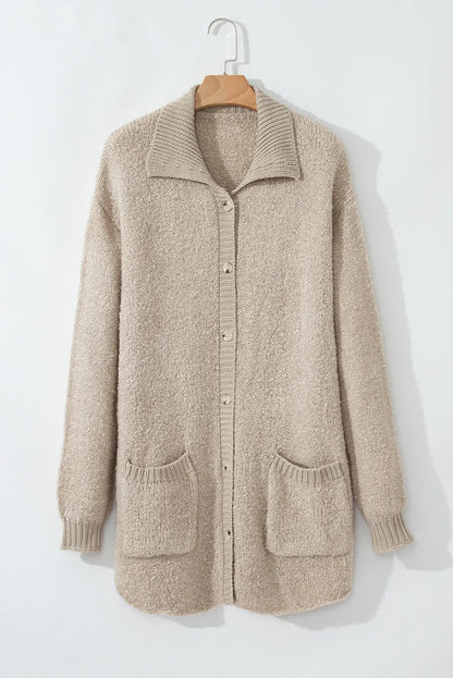 Pocketed Button Up Long Sleeve Cardigan-Angel Casuals