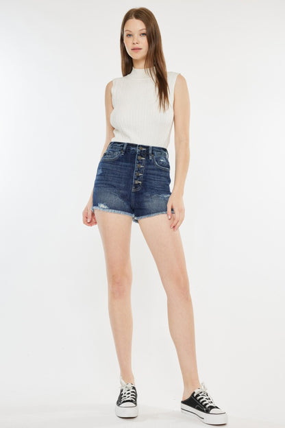 Kancan Raw Hem Button Fly Denim Shorts-Angel Casuals