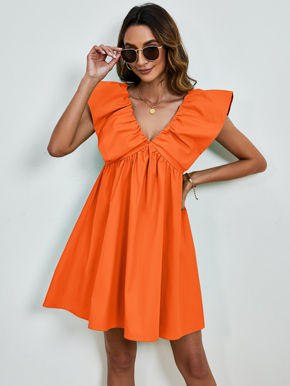 V-Neck Cap Sleeve Mini Dress-Angel Casuals