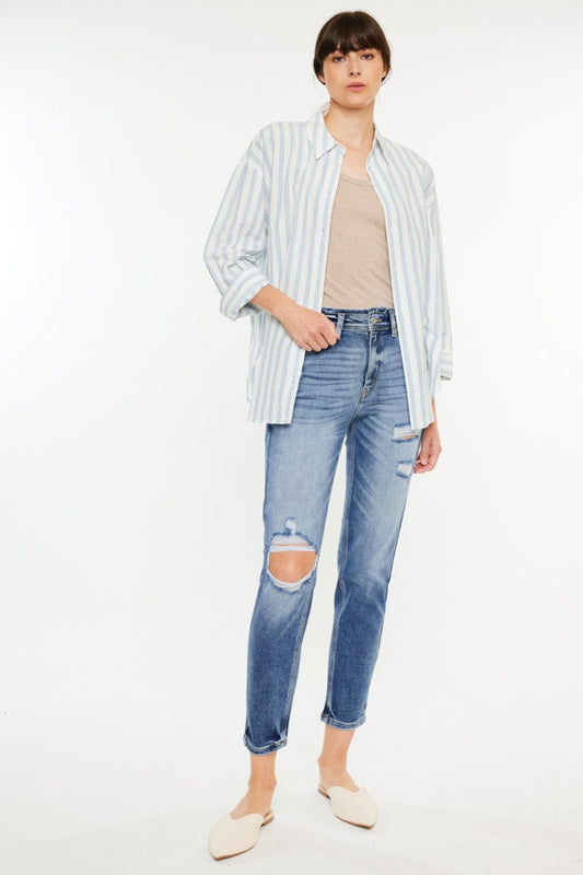 Kancan High Rise Distressed Mom Jeans-Angel Casuals