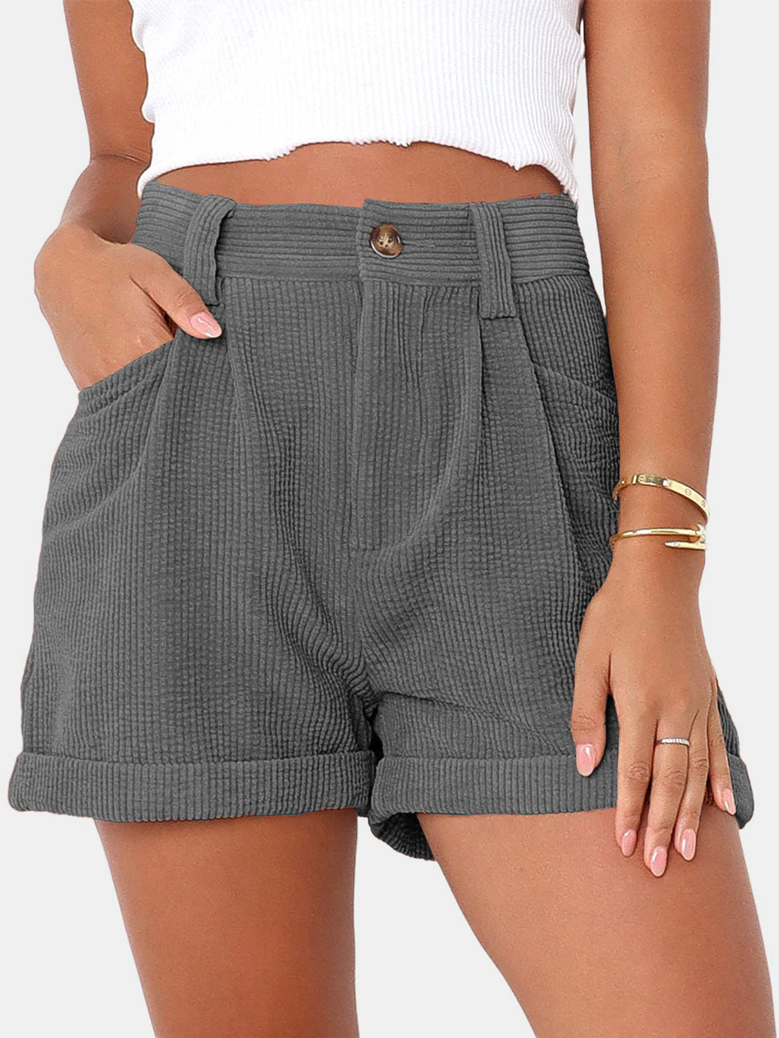 Full Size High Waist Shorts with Pockets-Angel Casuals